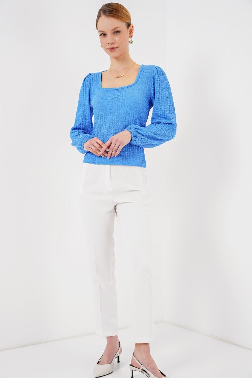 Merterium 0442 Uzun Kollu Bluz - Saks