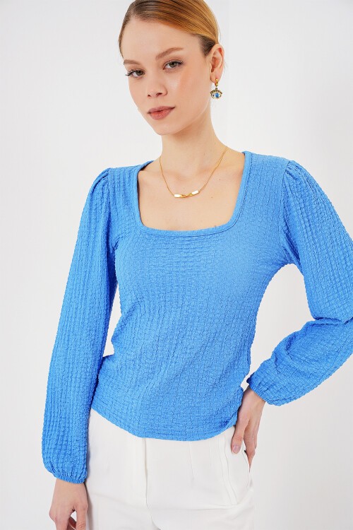 Merterium 0442 Uzun Kollu Bluz - Saks