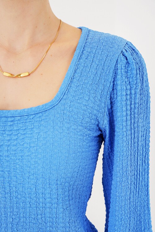 Merterium 0442 Uzun Kollu Bluz - Saks