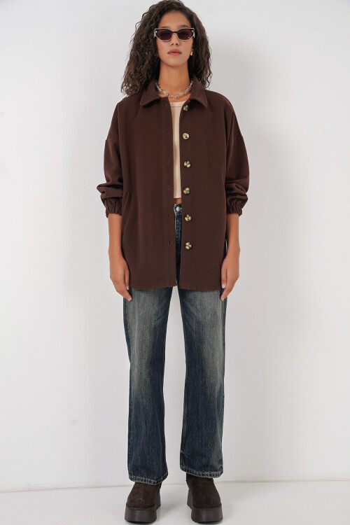 Merterium 0674 Cepli Oversize Gömlek - C. Kahverengi