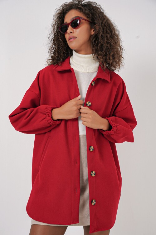 Merterium 0674 Cepli Oversize Gömlek - Kırmızı