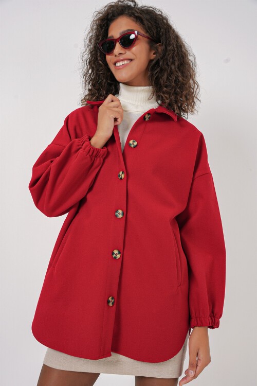 Merterium 0674 Cepli Oversize Gömlek - Kırmızı