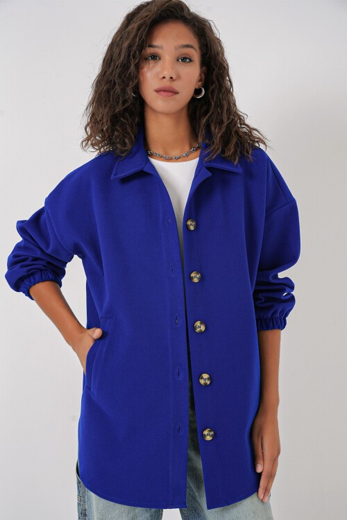 Merterium 0674 Cepli Oversize Gömlek - Saks