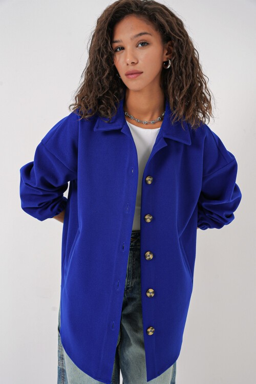 Merterium 0674 Cepli Oversize Gömlek - Saks