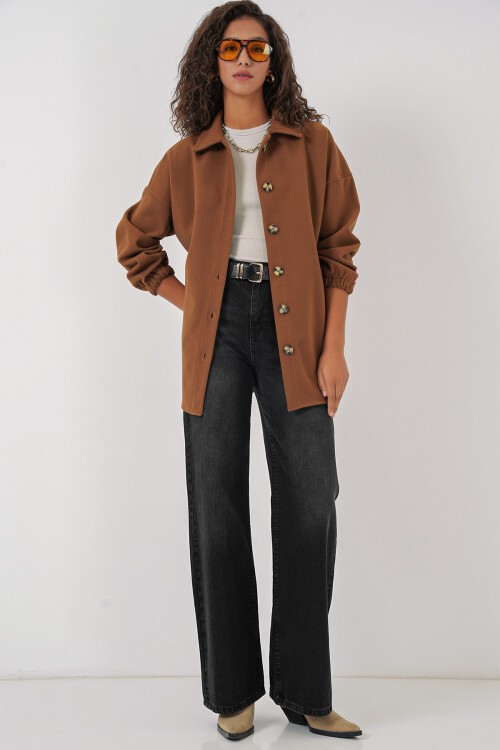 Merterium 0674 Cepli Oversize Gömlek - Taba