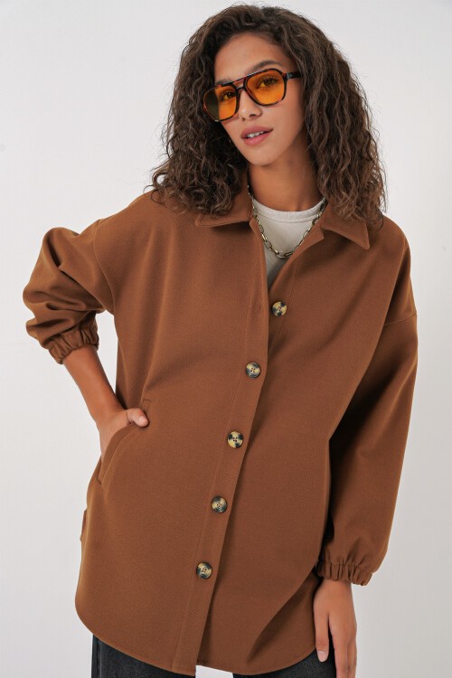 Merterium 0674 Cepli Oversize Gömlek - Taba