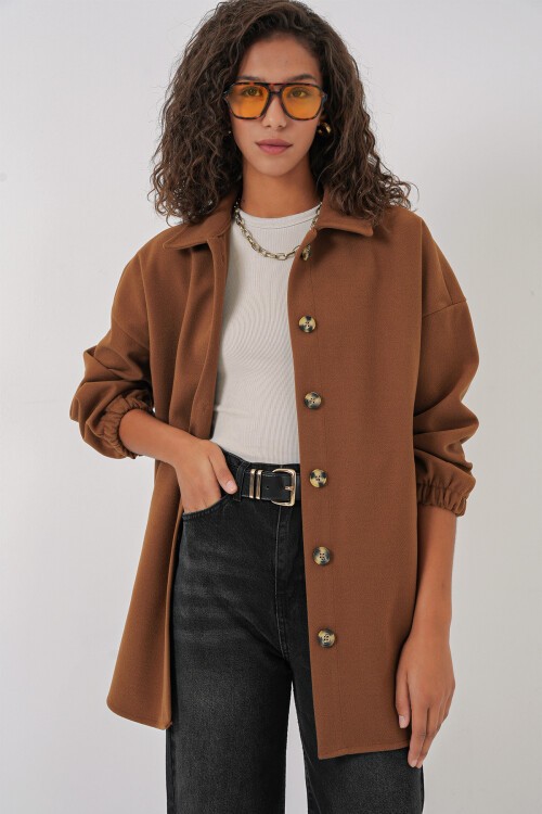 Merterium 0674 Cepli Oversize Gömlek - Taba