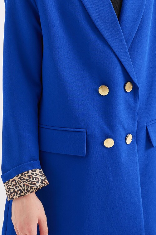 Merterium 0704 Düğme Detaylı Blazer Ceket - Saks