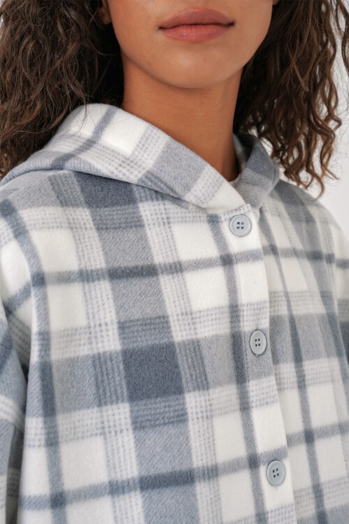 Merterium 0710 Kapüşonlu Oversize Gömlek - Gri