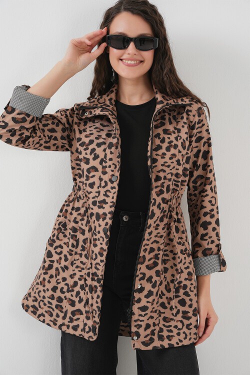 Merterium 10322 Beli Büzgülü Trençkot - B.Kahverengi