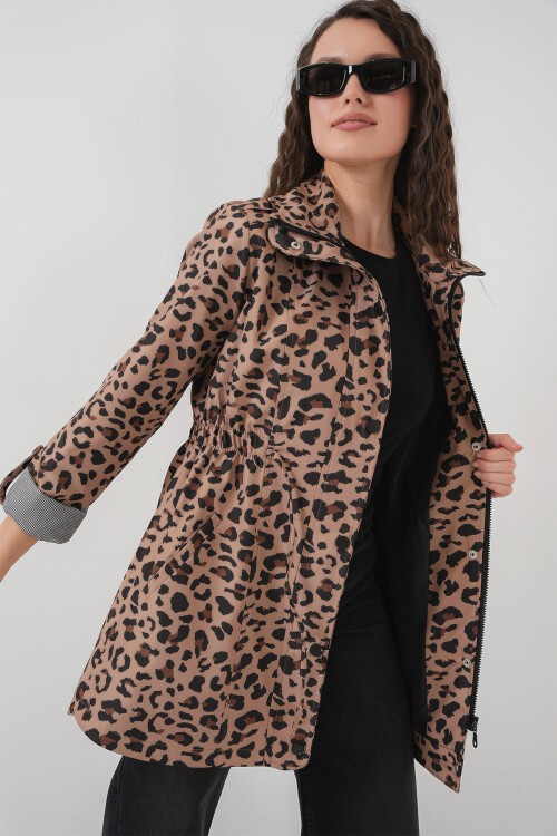 Merterium 10322 Beli Büzgülü Trençkot - B.Kahverengi