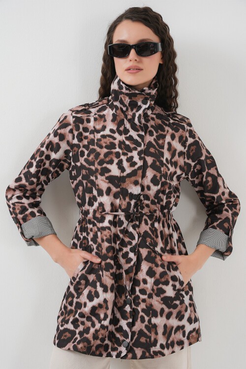 Merterium 10322 Beli Büzgülü Trençkot - D.Kahve