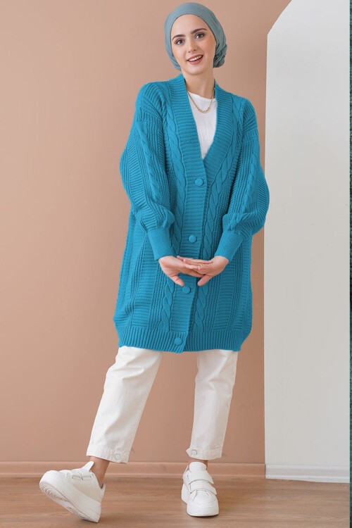 Merterium 15768 Tesettür Triko Hırka - B.Mavi