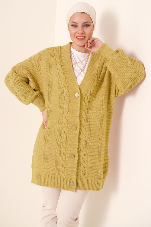 Merterium 15768 Tesettür Triko Hırka - Hardal Sarısı