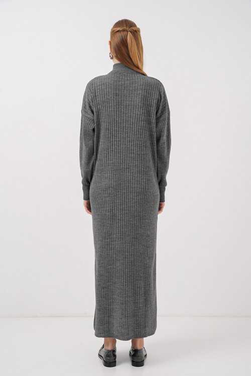 Merterium 15839 Boydan Triko Elbise - Antrasit