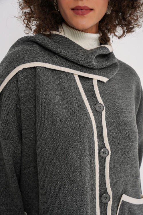 Merterium 15846 Şal Yaka Triko Hırka - Antrasit