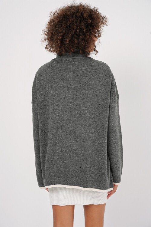 Merterium 15846 Şal Yaka Triko Hırka - Antrasit