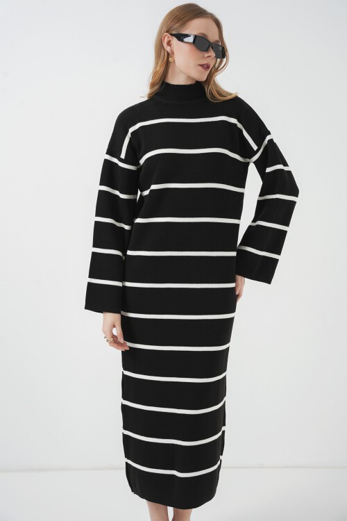 Merterium 15890 Uzun Triko Elbise - D. Siyah