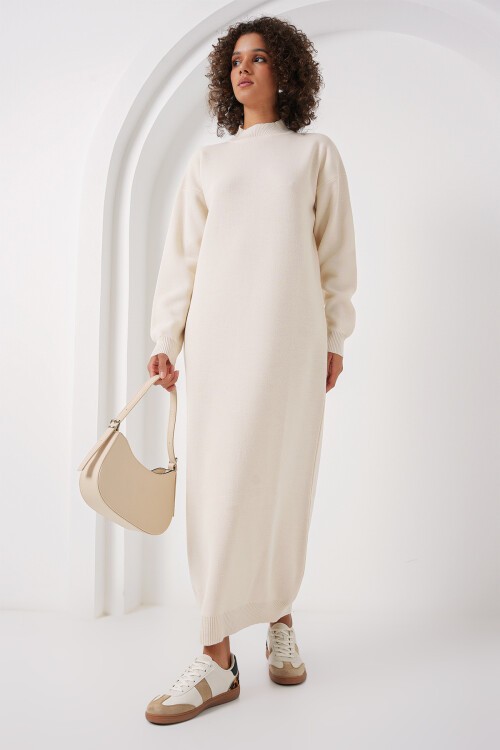 Merterium 15890 Uzun Triko Elbise - D.Krem