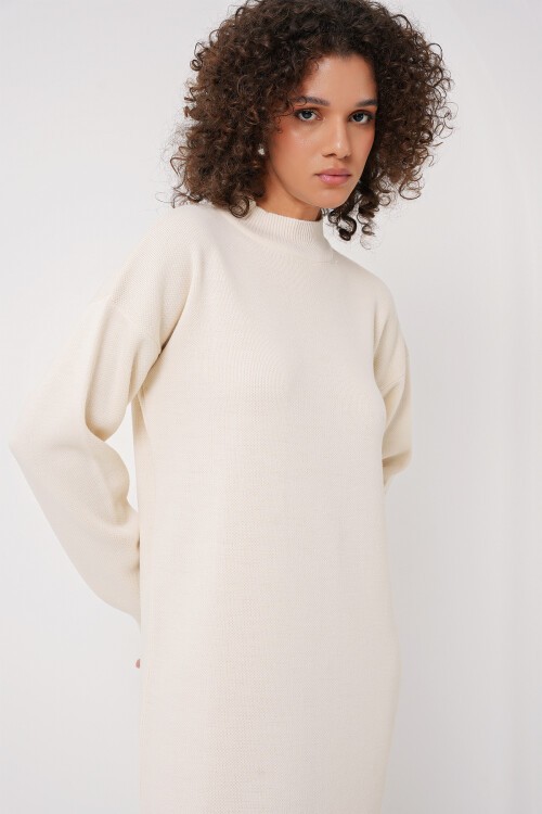 Merterium 15890 Uzun Triko Elbise - D.Krem