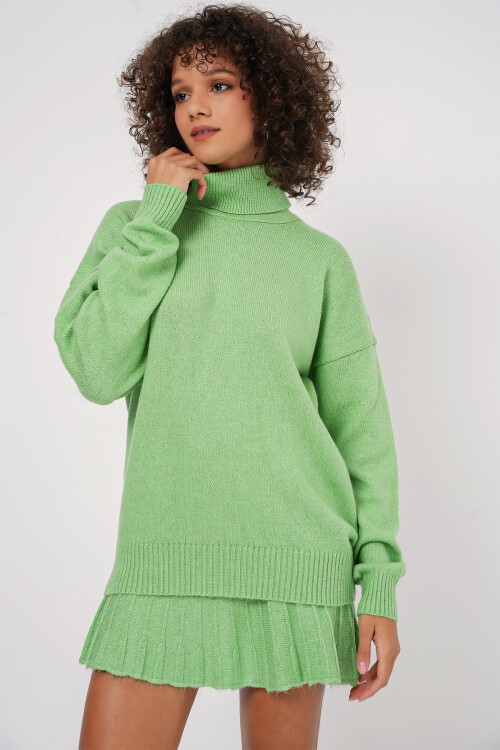 Merterium 15891 Kazak Etek Triko İkili Takım - E.Yeşil