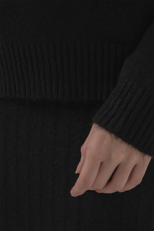 Merterium 15892 Kazak Etek Triko İkili Takım - Siyah