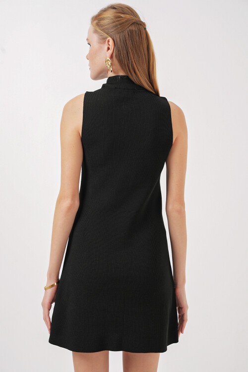 Merterium 15906 Sıfır Kol Mini Triko Elbise - Siyah