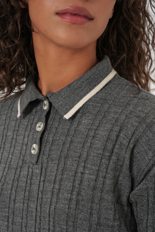 Merterium 15907 Kadın Polo Yaka Kazak Etek Triko İkili Takım - Antrasit