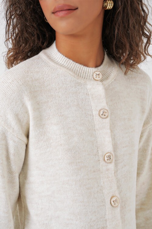 Merterium 15912 Kadın Düğmeli Hırka - Ekru