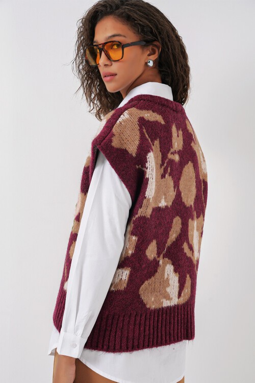 Merterium 15913 Triko Süveter Gömlek - Bordo