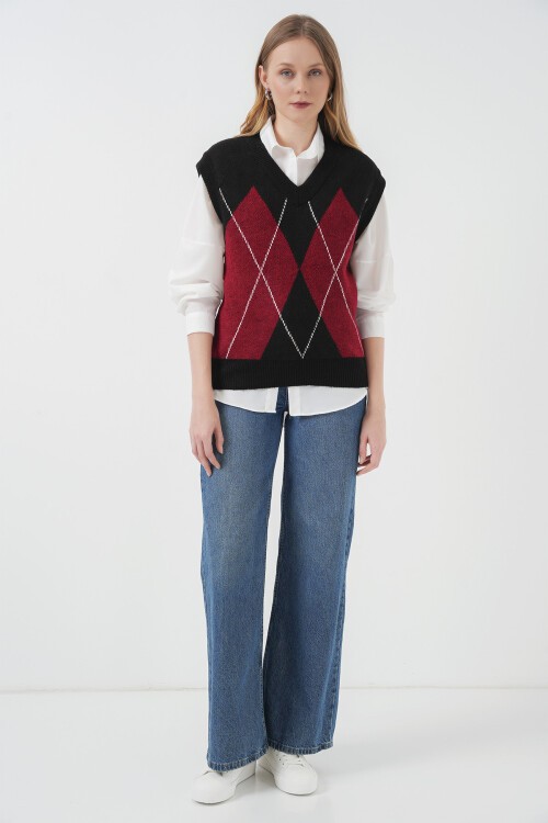 Merterium 15914 V Yaka Triko Süveter - D. Siyah