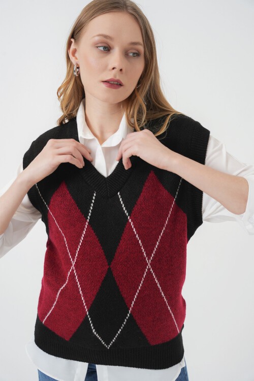 Merterium 15914 V Yaka Triko Süveter - D. Siyah