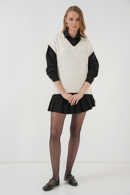 Merterium 15914 V Yaka Triko Süveter - Ekru