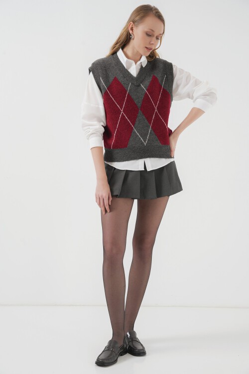 Merterium 15914 V Yaka Triko Süveter - V. Antrasit