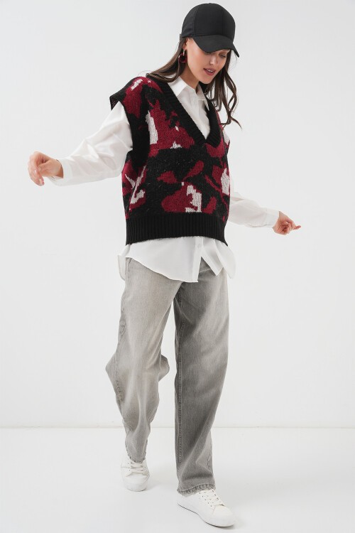 Merterium 15923 Kadın Oversize Triko Süveter - Siyah