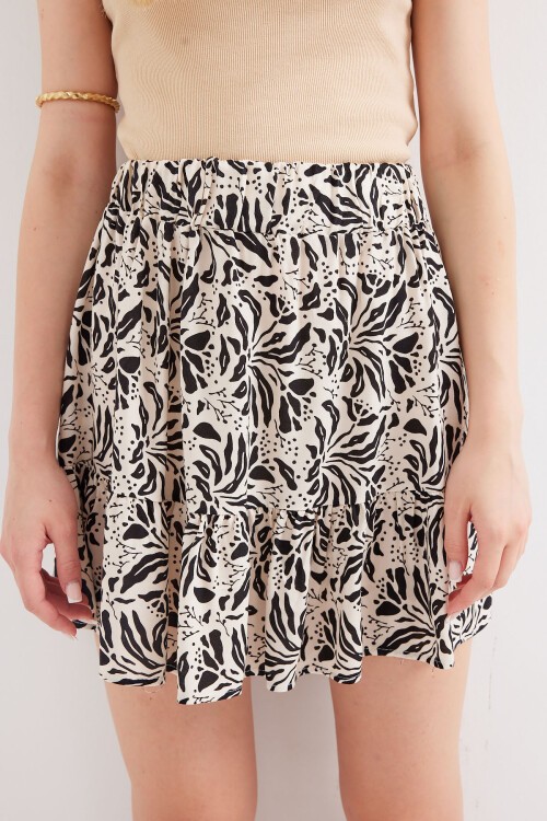 Merterium 1884 Desenli Viskon Mini Etek - F. Siyah