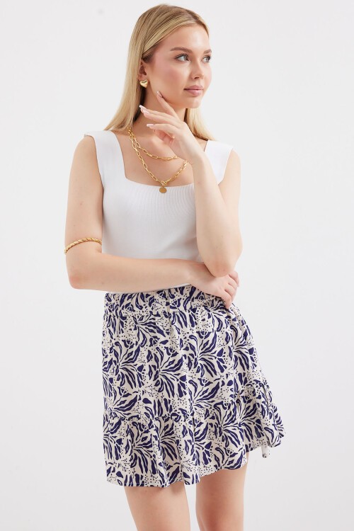 Merterium 1884 Desenli Viskon Mini Etek - Lacivert