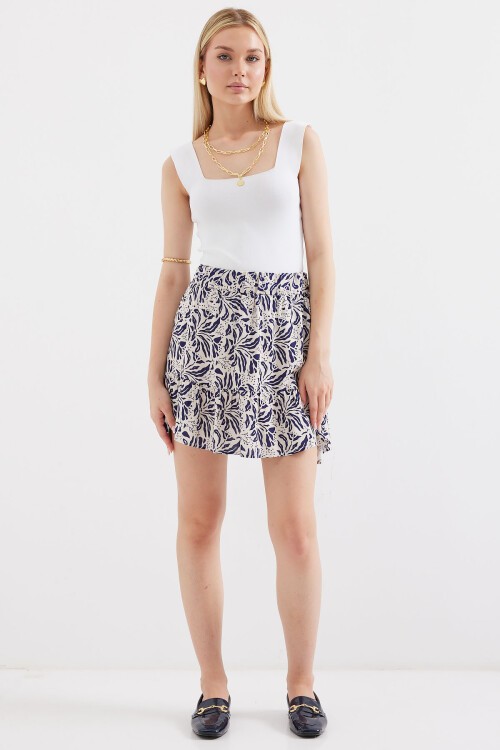 Merterium 1884 Desenli Viskon Mini Etek - Lacivert