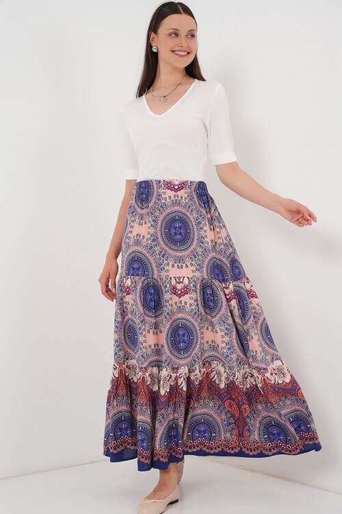 Merterium 1898 Desenli Uzun Etek - Saks