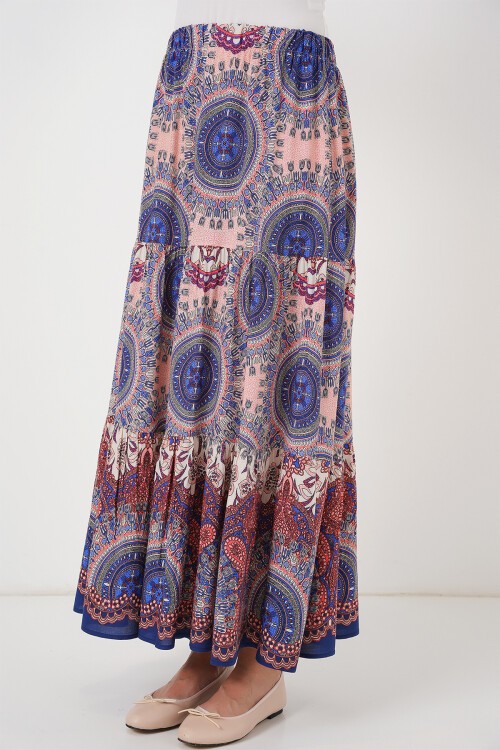 Merterium 1898 Desenli Uzun Etek - Saks