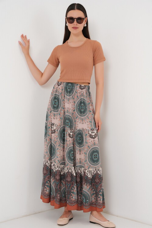 Merterium 1898 Desenli Uzun Etek - Zümrüt Yeşili