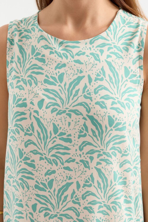 Merterium 1962 Desenli Viskon Mint Krem Elbise - Mint