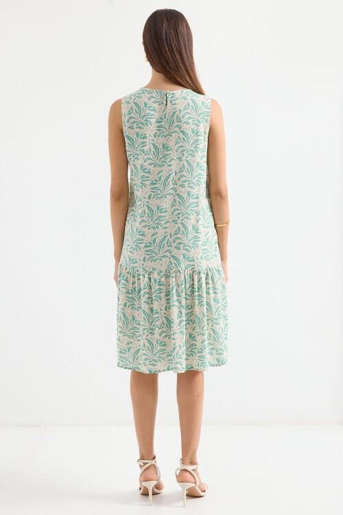 Merterium 1962 Desenli Viskon Mint Krem Elbise - Mint