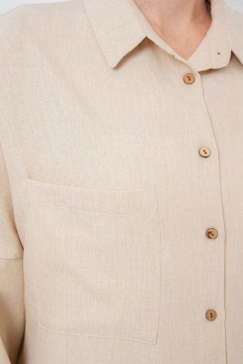 Merterium 20126 Oversize Keten Gömlek - Bej