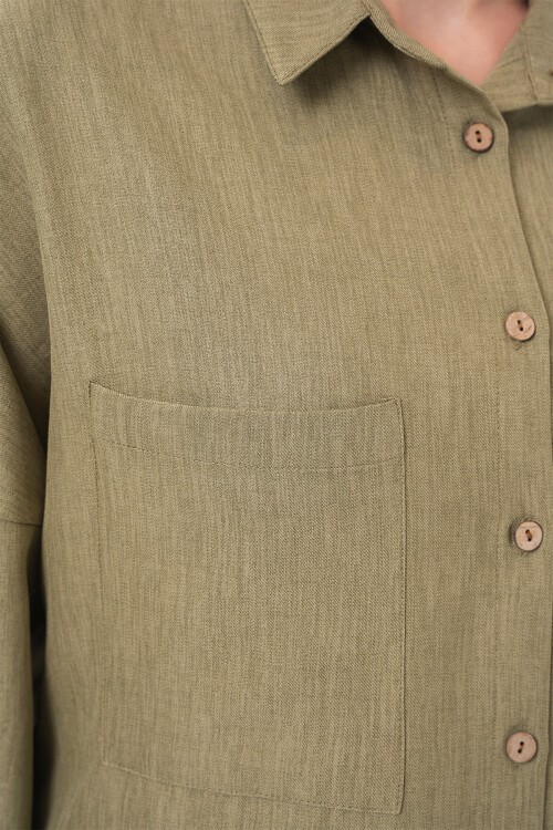 Merterium 20126 Oversize Keten Gömlek - Çağla