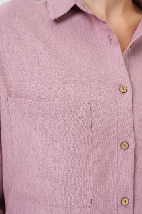 Merterium 20126 Oversize Keten Gömlek - Gül Kurusu