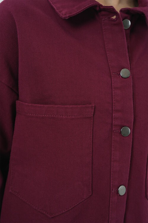 Merterium 20192 Oversize Gabardin Gömlek Ceket - Bordo