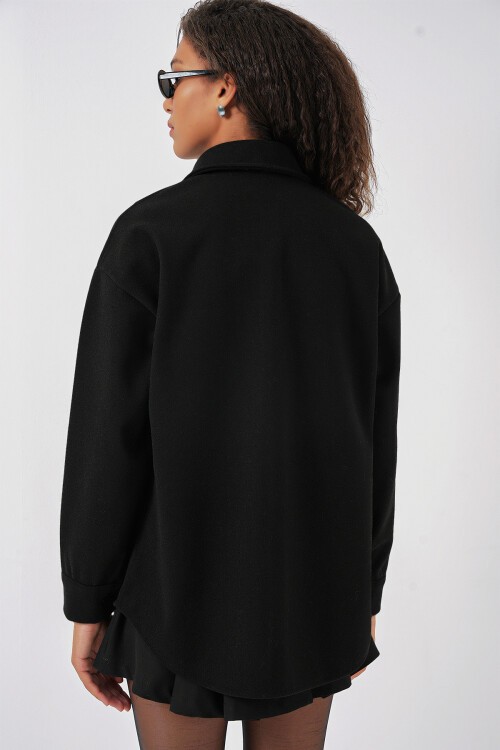 Merterium 20273 Tek Cepli Düğmeli Kaşe Gömlek - Siyah