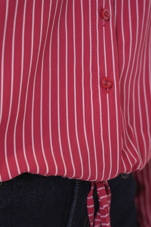 Merterium 20276 Uzun Kol Çizgili Gömlek - Kırmızı