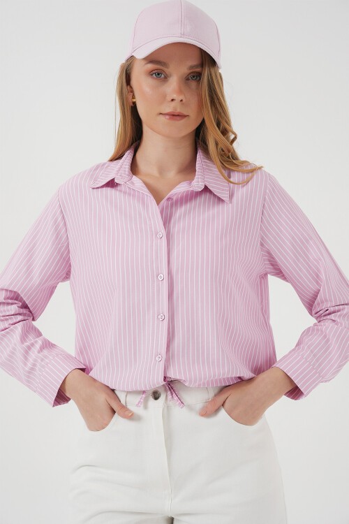 Merterium 20276 Uzun Kol Çizgili Gömlek - Pembe
